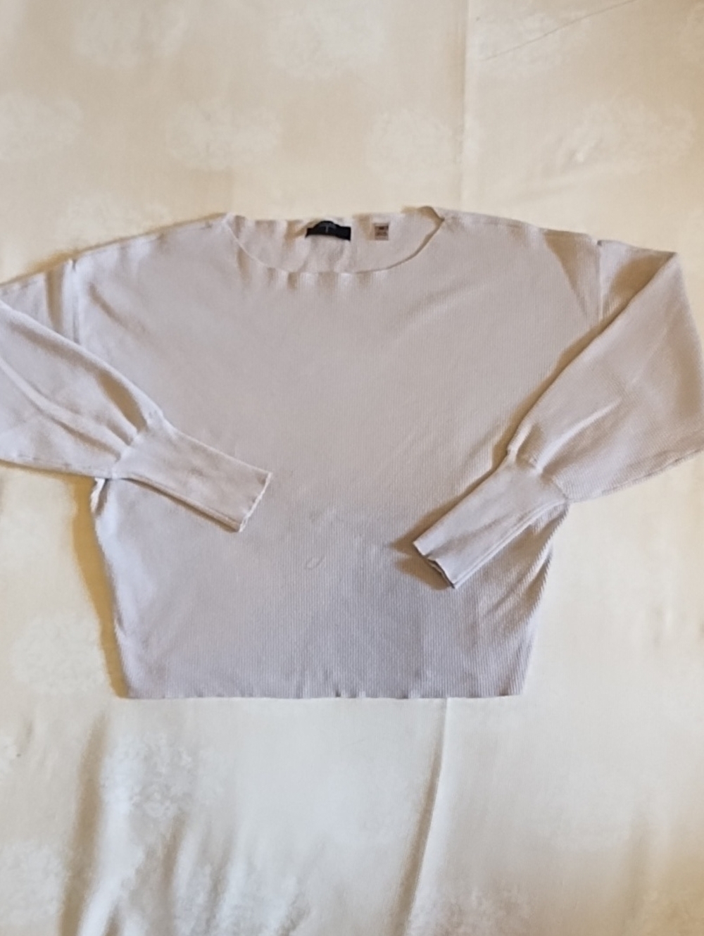 Tahari Light Beige Long Sleeve Crewneck Top Cropped VGC SP Oversized.